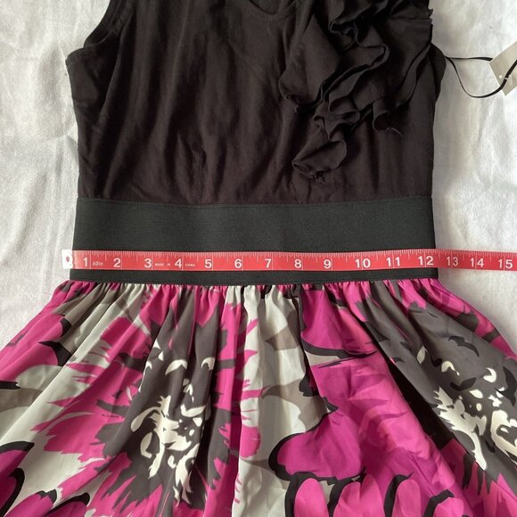 Elle Black & Pink Floral Dress With Ruffle One-Shoulder Detail XS - Picture 9 of 15